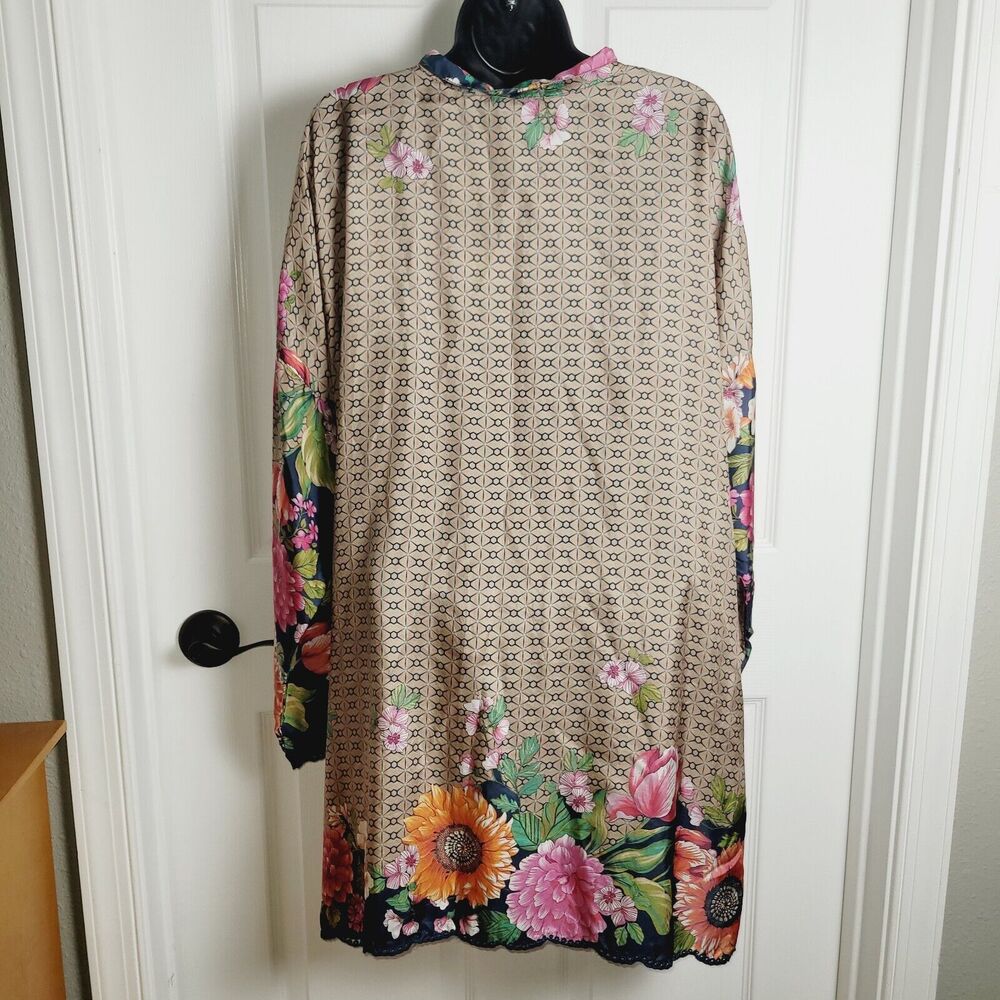 Johnny Was Navy Hot Pink Floral SILK Kimono Blouse - Picture 6 of 13